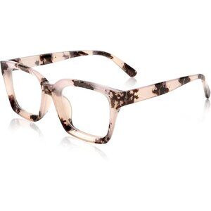 Women's Pink Eyewear Oversized Square Tortoise Frame Light Blocking Glasses